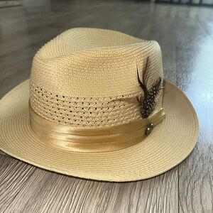 Bruno Capelo Natural Cream Braided Poly-Straw Fedora Hat Sz L